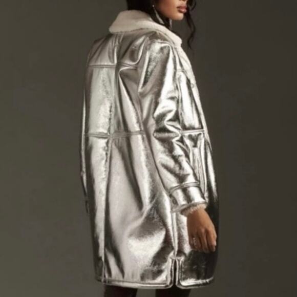 7 For All Mankind Silver Faux Shearling Coat Jacket (M) - Picture 3 of 8